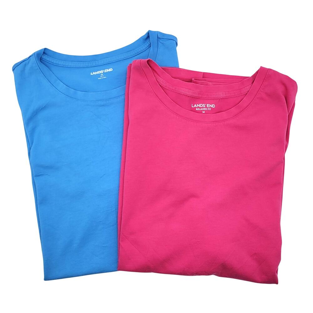 Lands' End Relaxed Fit T-Shirt Tops 2-Pack Medium Pink Blue Supima Gender Reveal